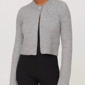 Abercrombie Grey Cardigan with Rhinestone Button | Size Small